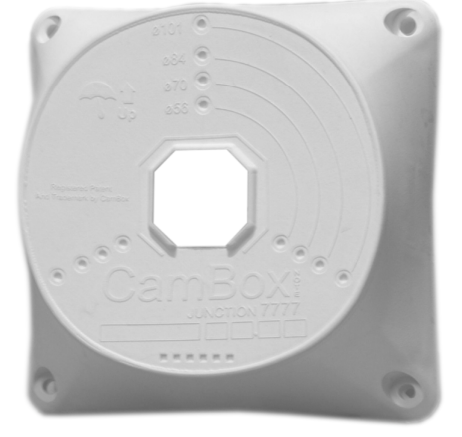 CamBox - NX7- 7777 JUNCTION - WHITE SINGLE PACKAGE CAMERA MOUNTING JUNCTION BOX (JUNCTION BOX SQUARE PLASTIC WIDTH: 11 CM LENGTH: 18 CM)