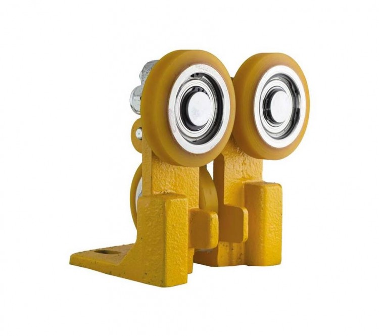 ETN - Spring-loaded roller guide RFGK 2, housing spec. aluminium, 3 x rollers ø 100/20 x 25 mm, ball bearings SKF/FAG, rollers damped, coverings VU 80°, spherical